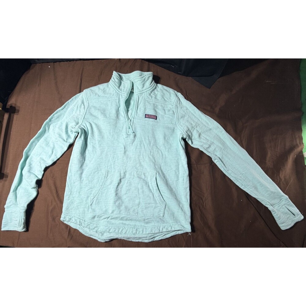 Vineyard Vines Women's Quarter Zip Pullover Sweatshirt Light Blue XS Thumb Holes